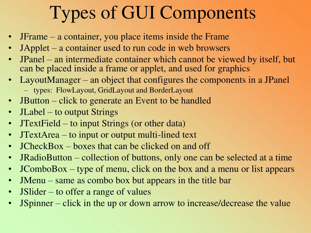 types of gui components