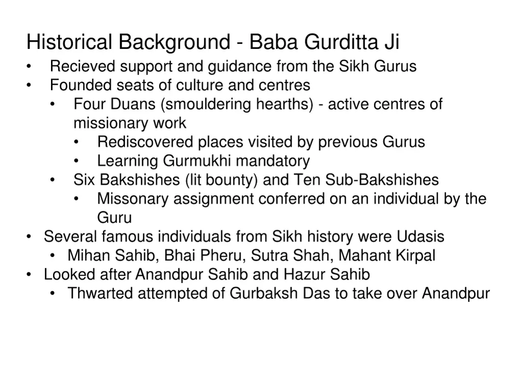 historical background baba gurditta ji recieved