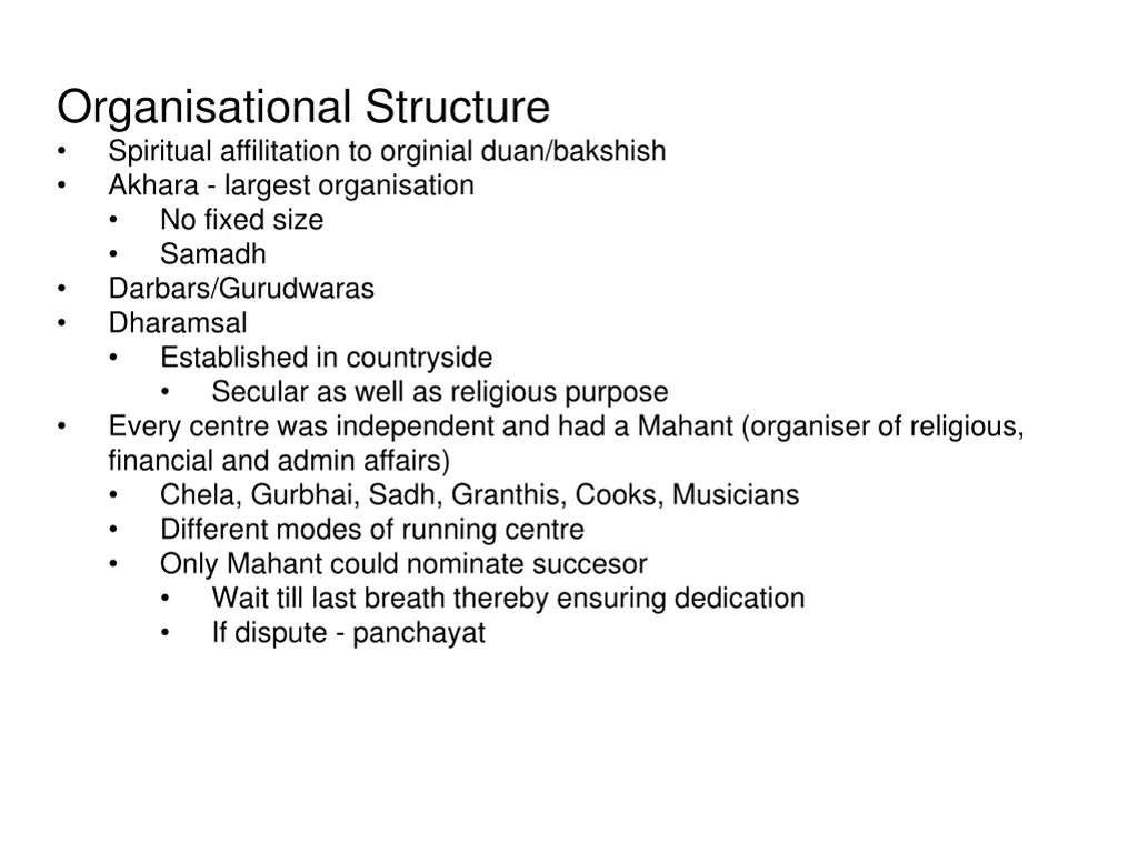 organisational structure spiritual affilitation