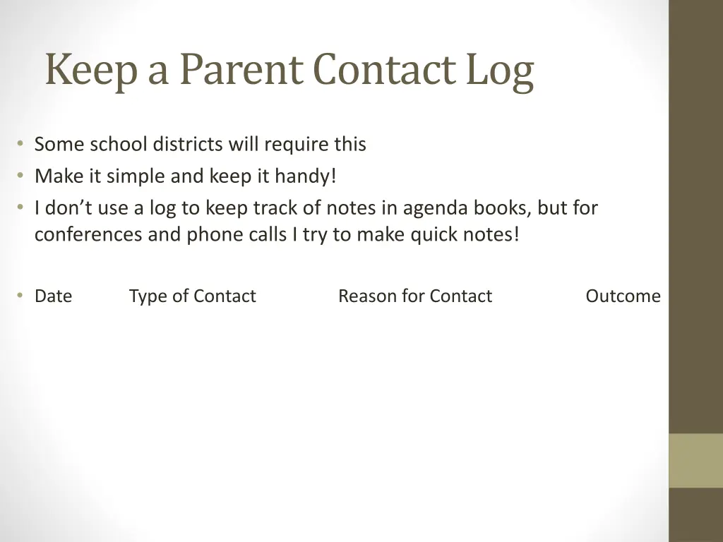 keep a parent contact log