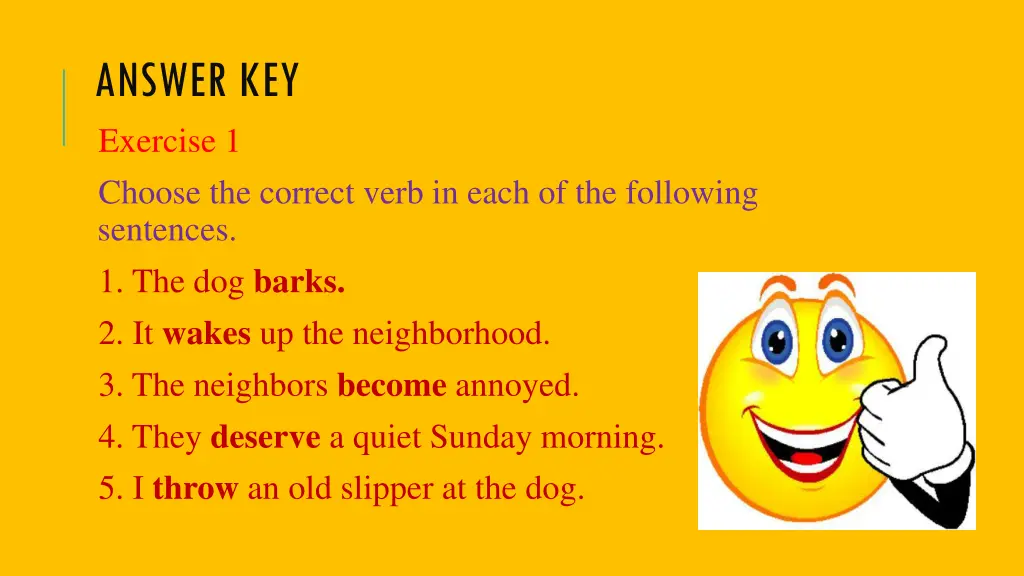 answer key exercise 1 choose the correct verb