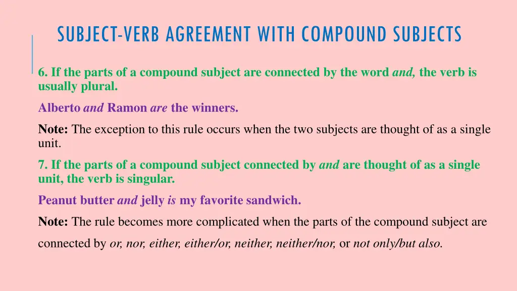 subject verb agreement with compound subjects