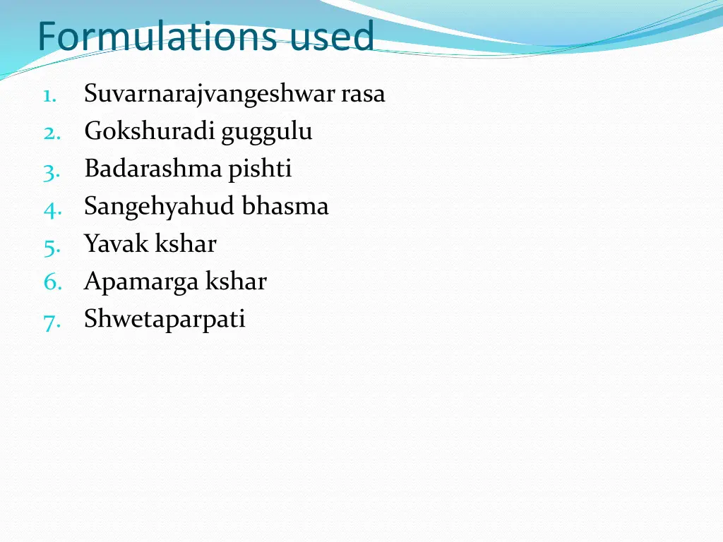 formulations used