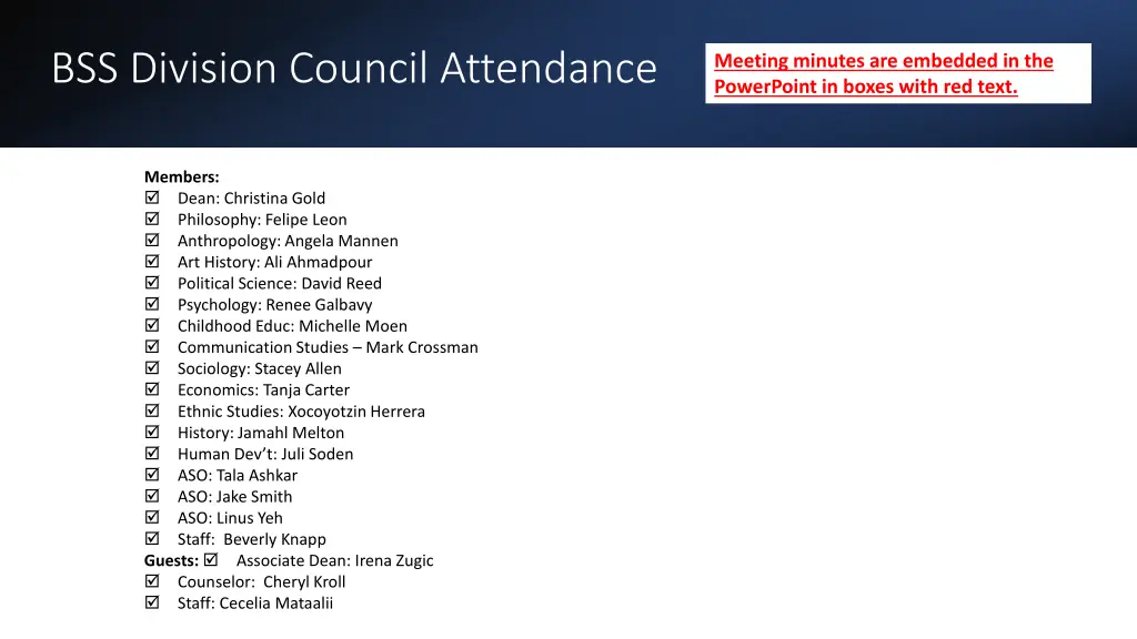 bss division council attendance