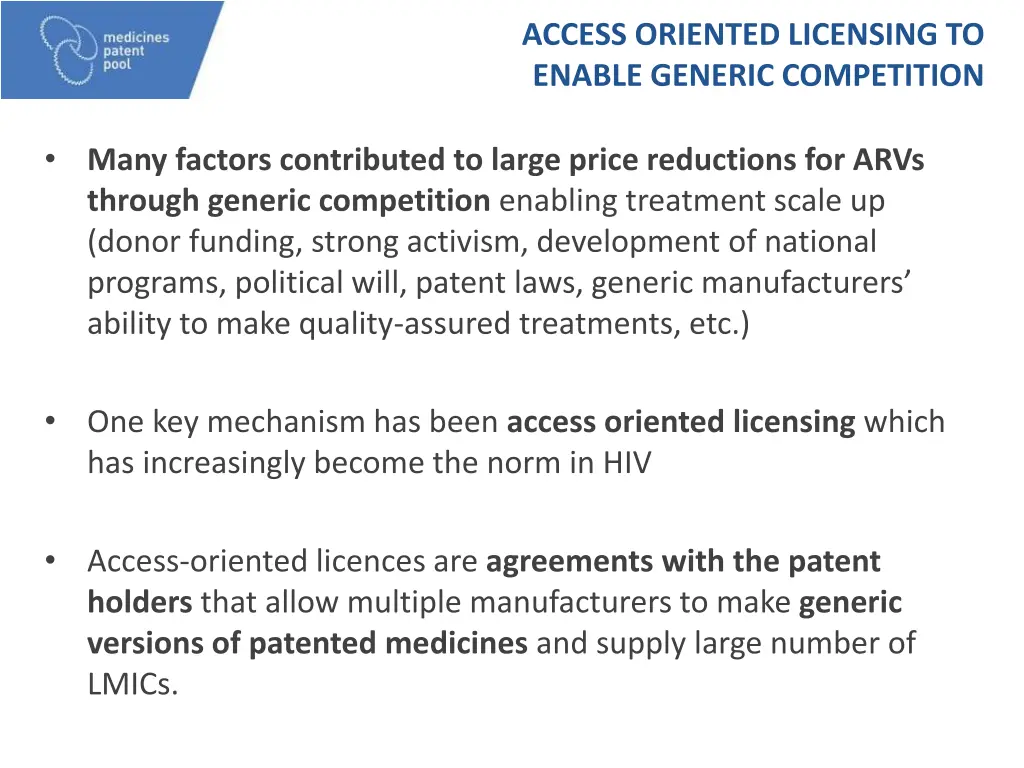 access oriented licensing to enable generic