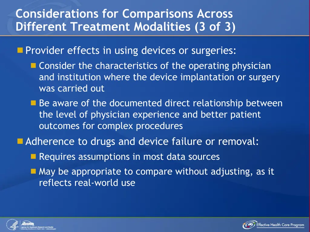 considerations for comparisons across different 2