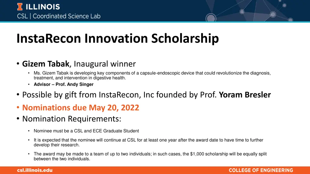 instarecon innovation scholarship