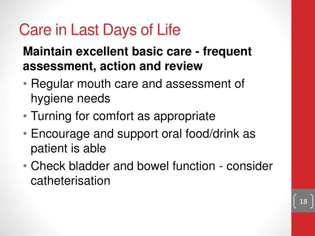 care in last days of life maintain excellent