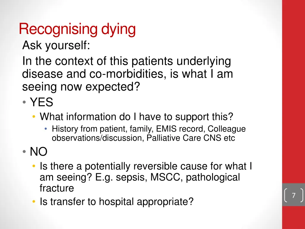 recognising dying ask yourself in the context