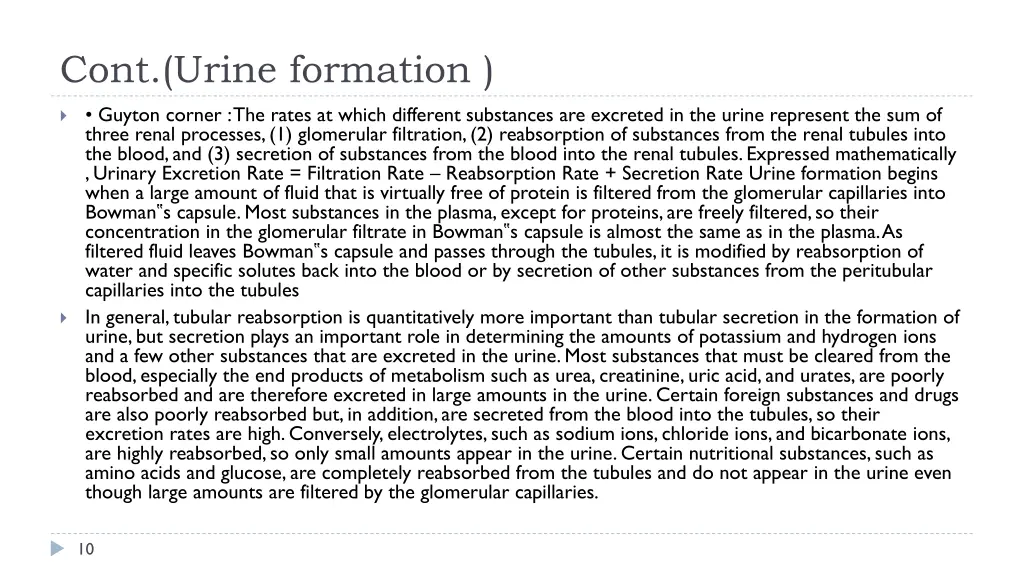 cont urine formation