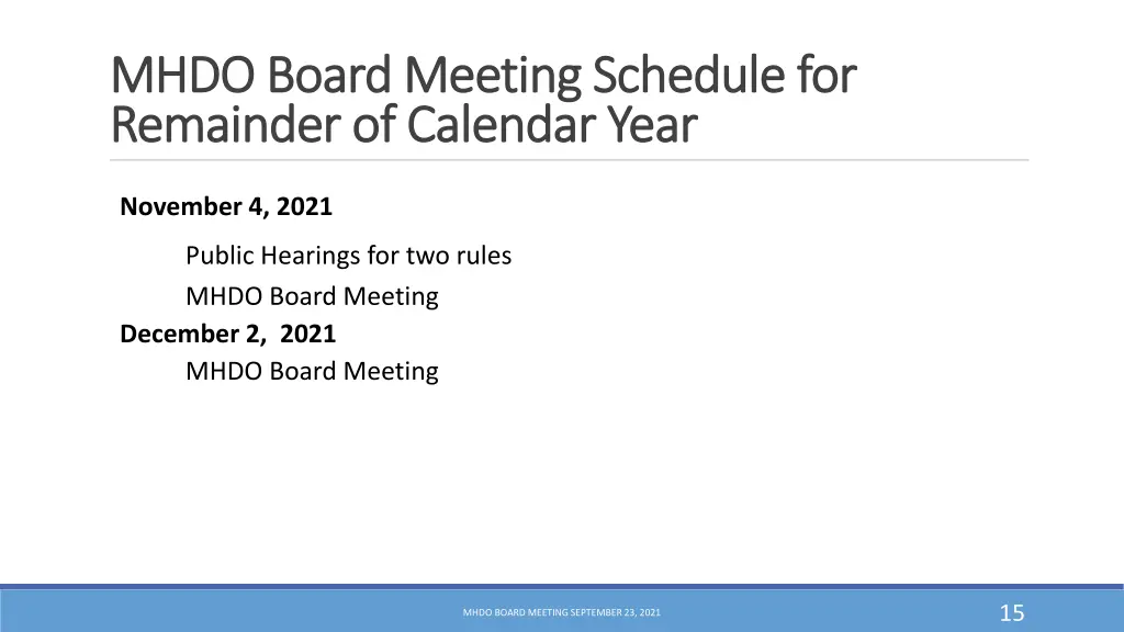 mhdo board meeting schedule for mhdo board