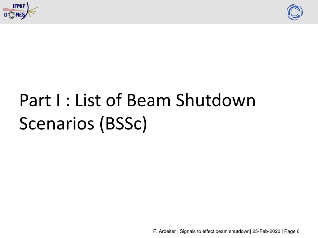 part i list of beam shutdown scenarios bssc