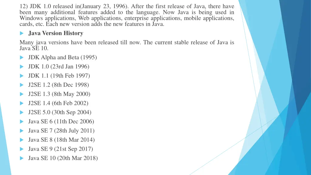 12 jdk 1 0 released in january 23 1996 after