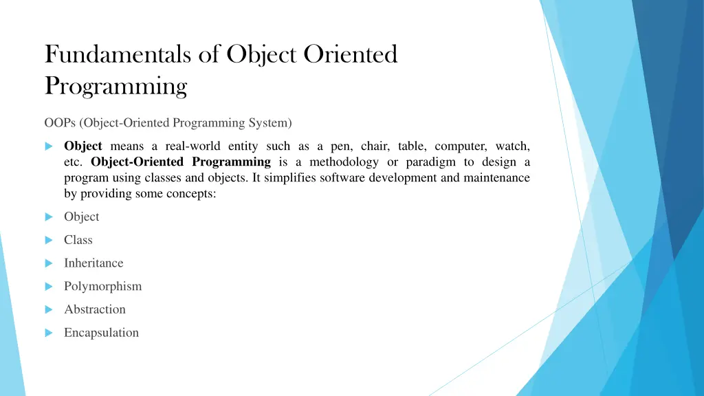 fundamentals of object oriented programming