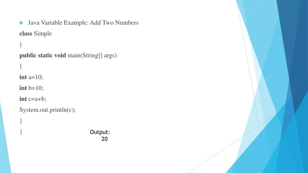 java variable example add two numbers