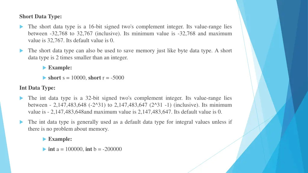 short data type