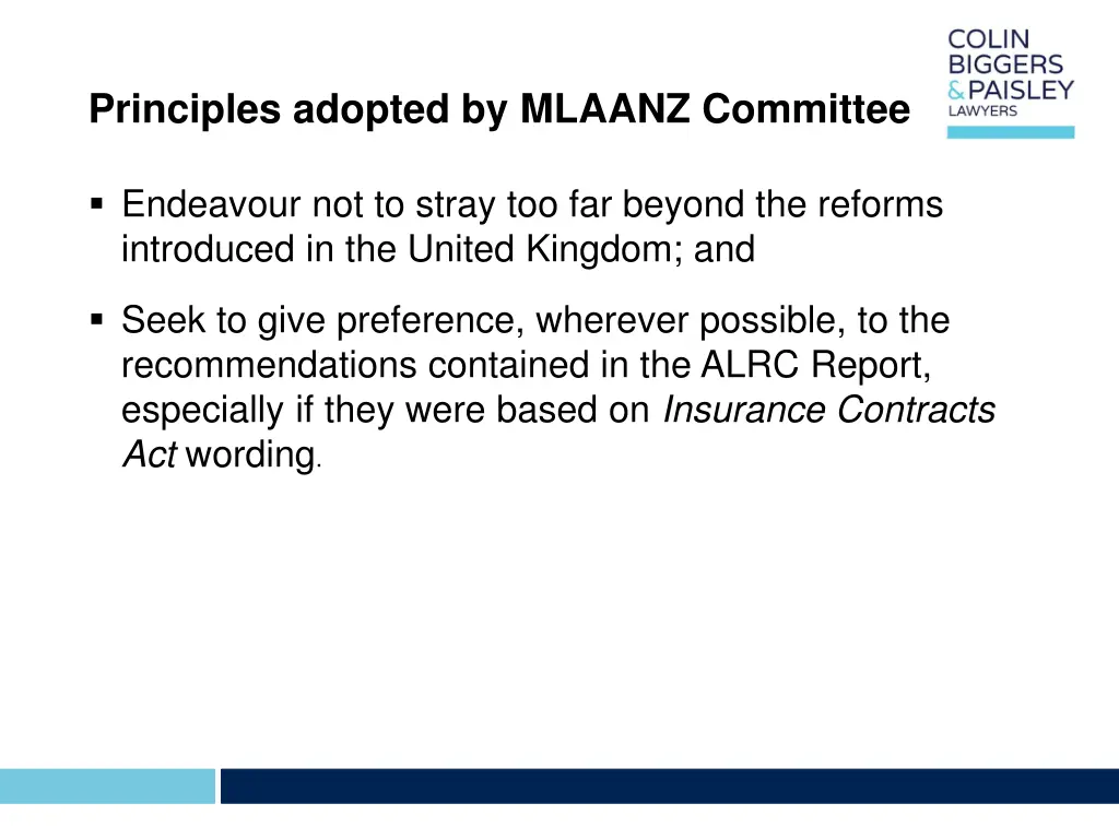 principles adopted by mlaanz committee