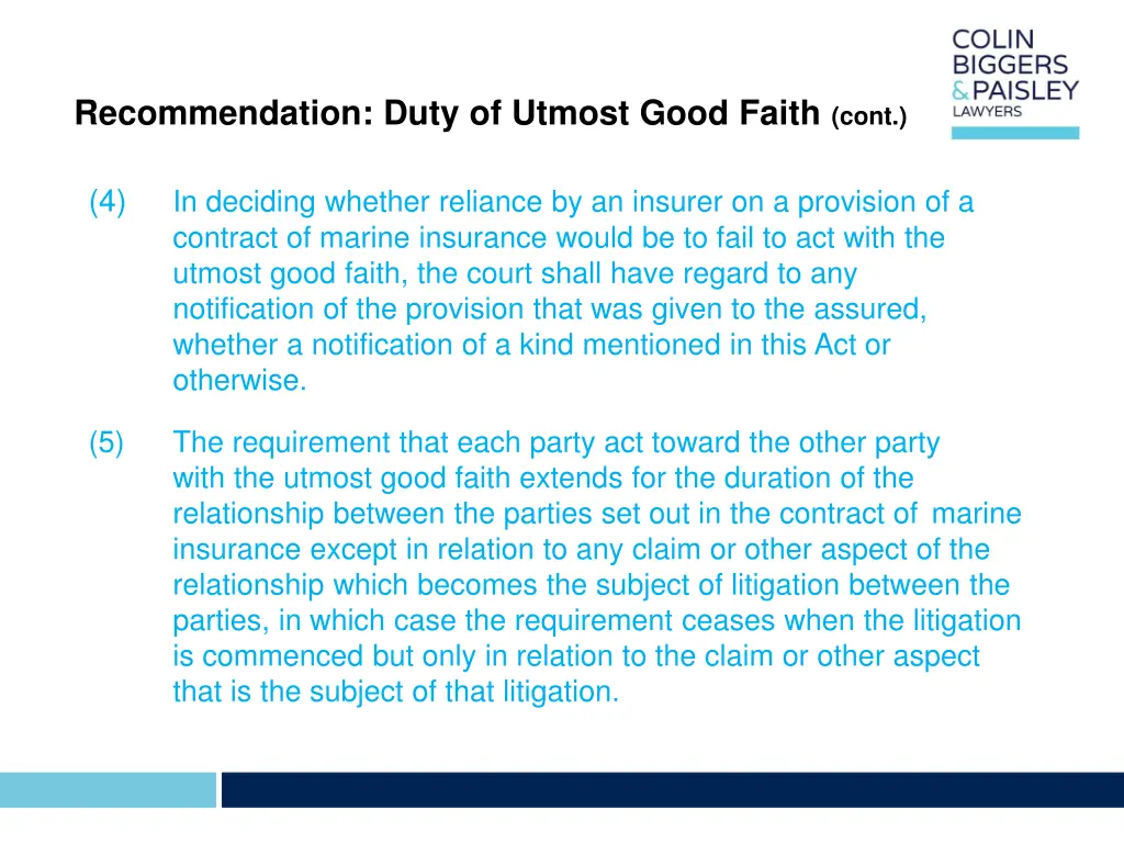 recommendation duty of utmost good faith cont