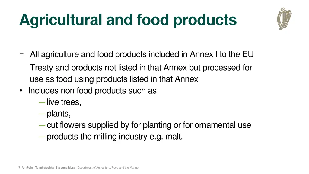 agricultural and food products