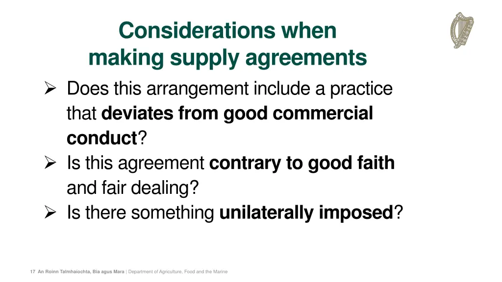 considerations when making supply agreements does