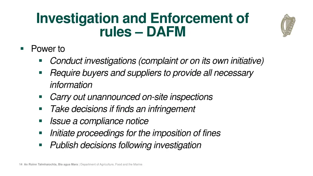 investigation and enforcement of rules dafm power