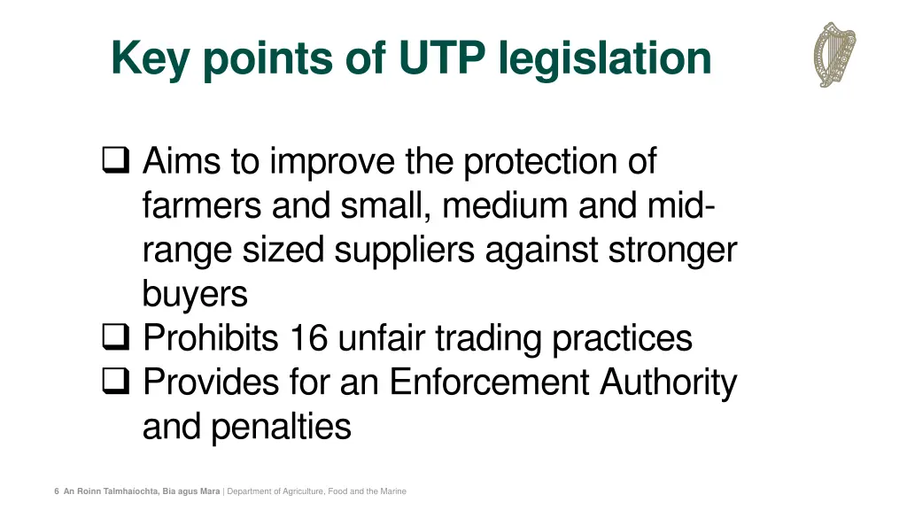 key points of utp legislation