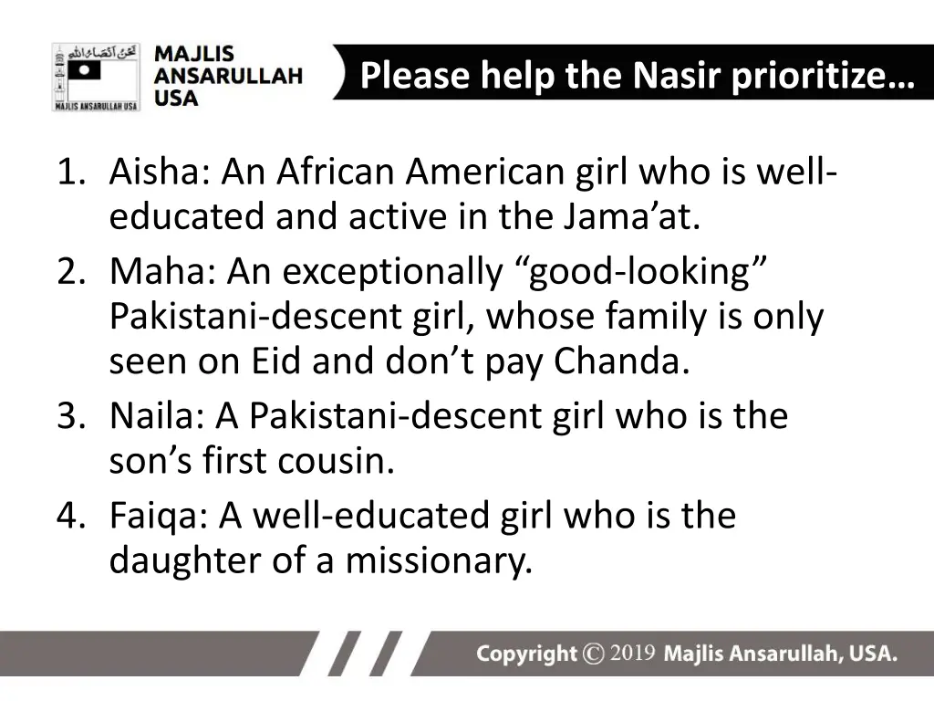 please help the nasir prioritize