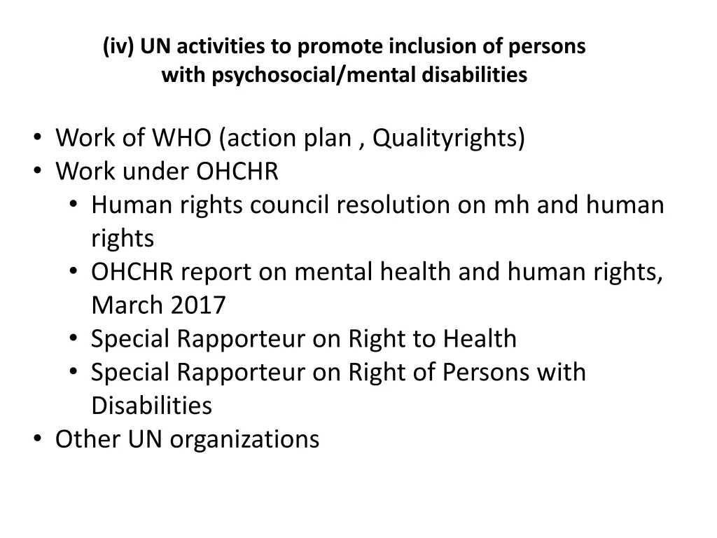 iv un activities to promote inclusion of persons