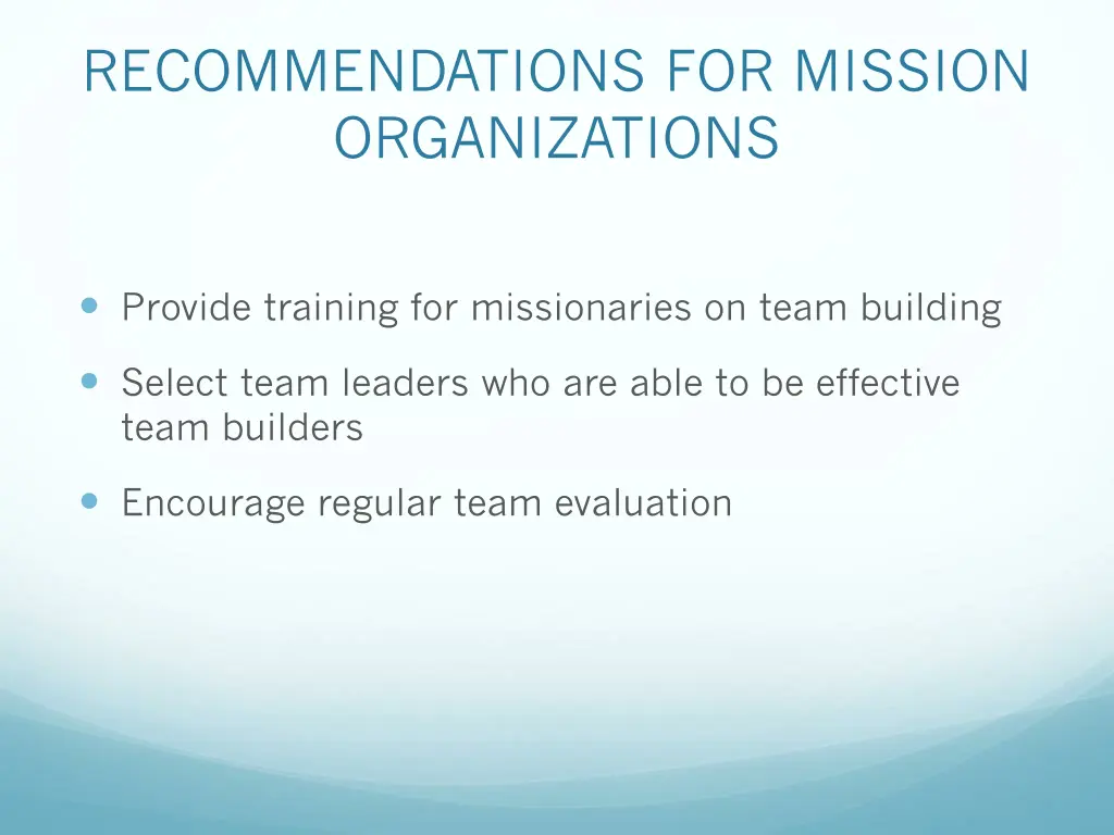 recommendations for mission organizations