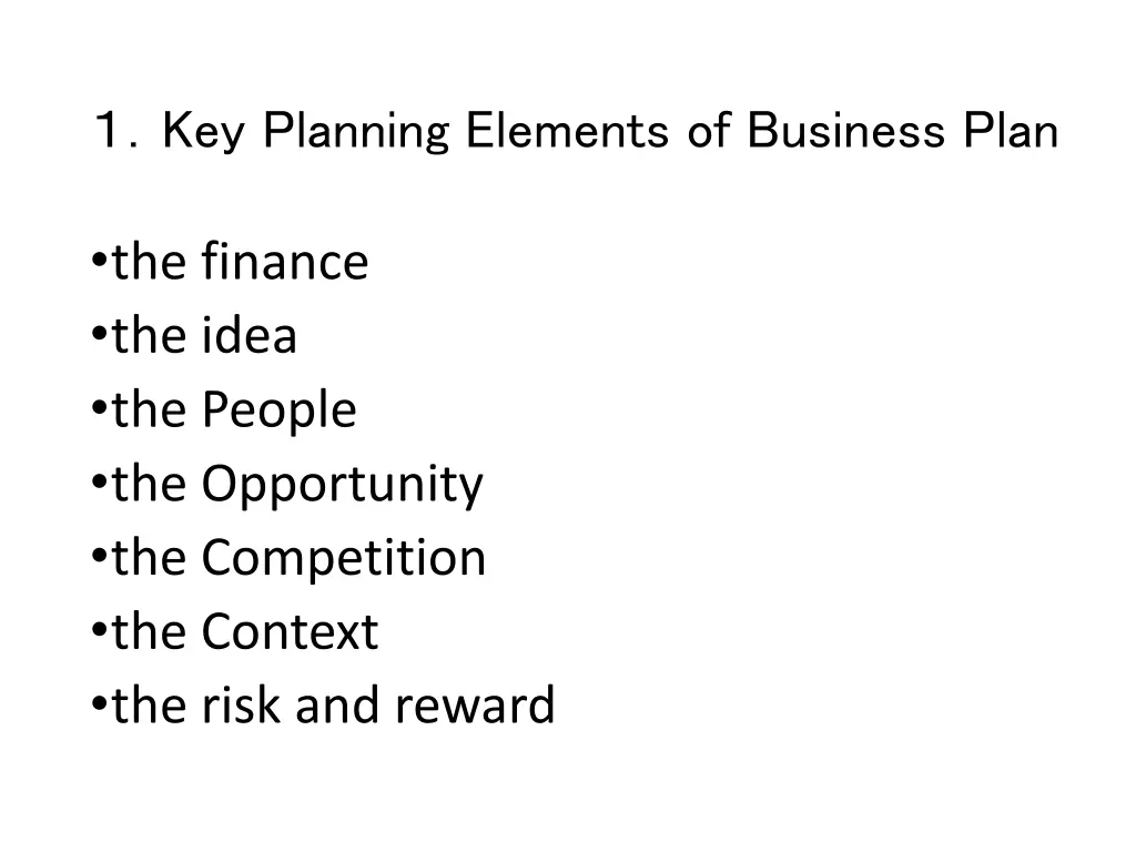 key planning elements of business plan