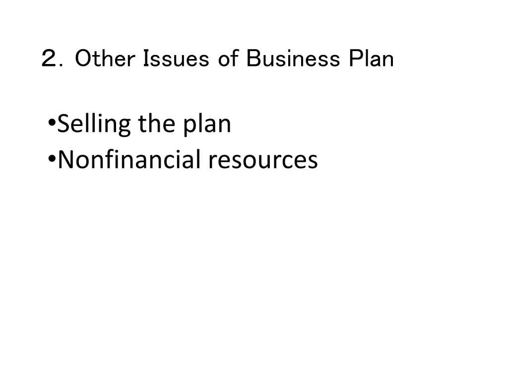 other issues of business plan