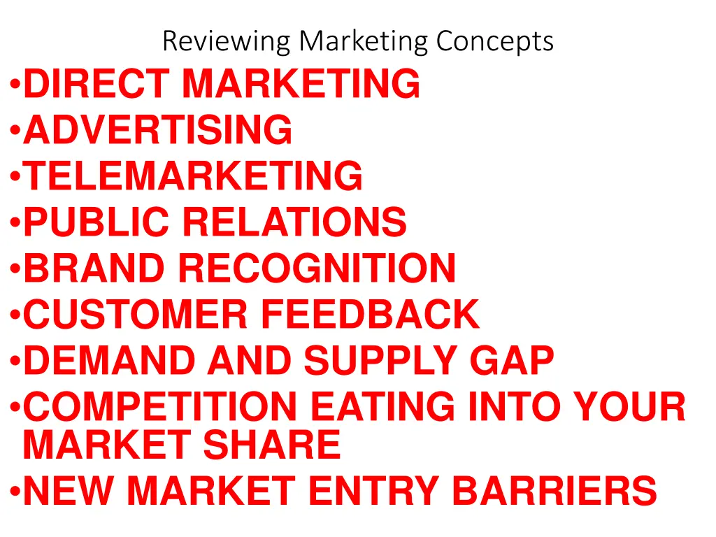 reviewing marketing concepts direct marketing