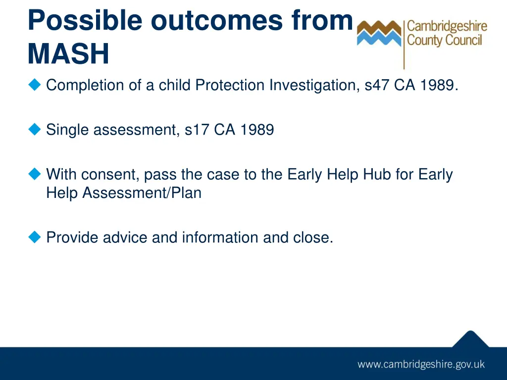 possible outcomes from mash completion of a child