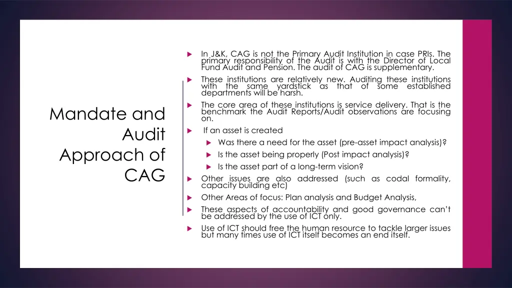 in j k cag is not the primary audit institution