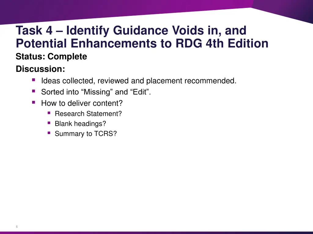 task 4 identify guidance voids in and potential