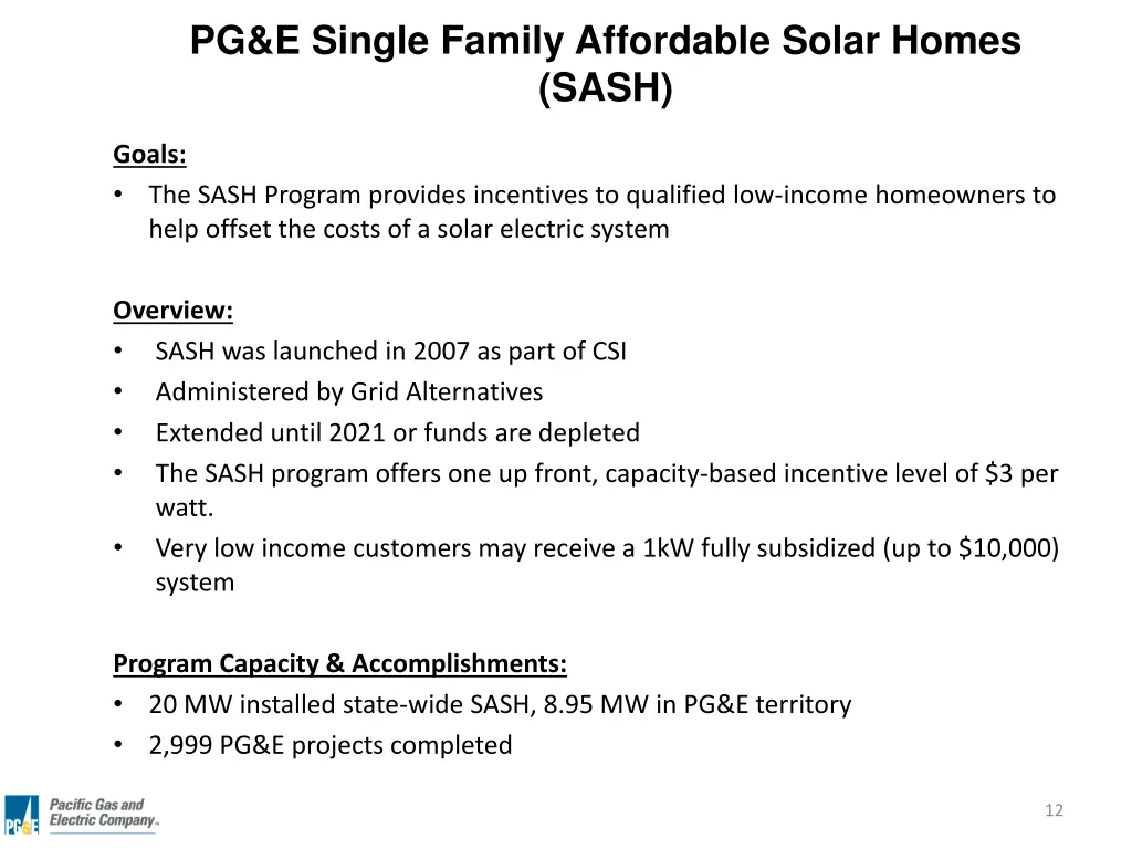 pg e single family affordable solar homes sash