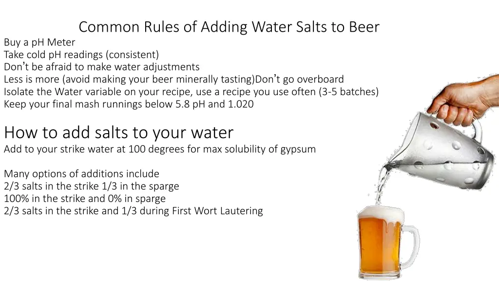 common rules of adding water salts to beer