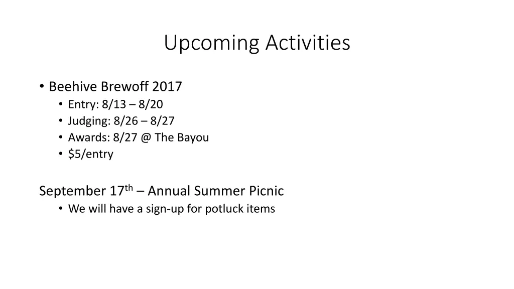 upcoming activities