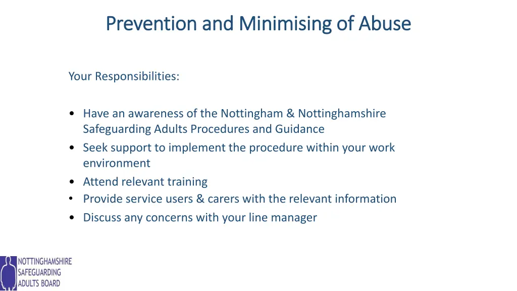 prevention and minimising of abuse prevention