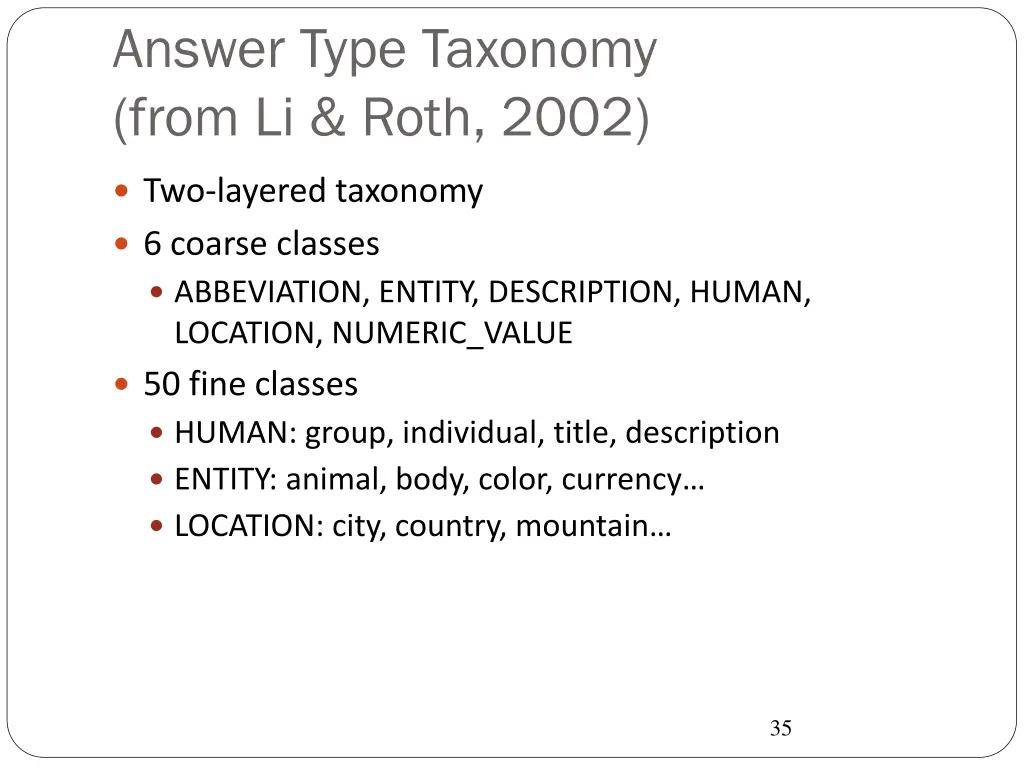 answer type taxonomy from li roth 2002