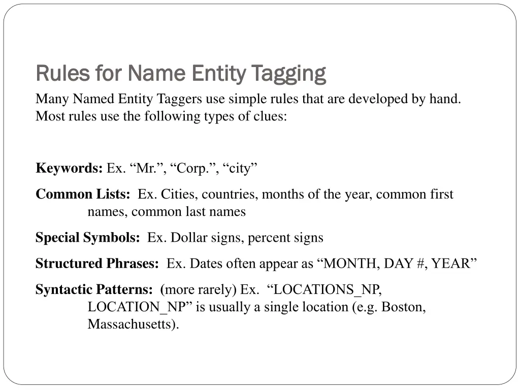 rules for name entity tagging rules for name