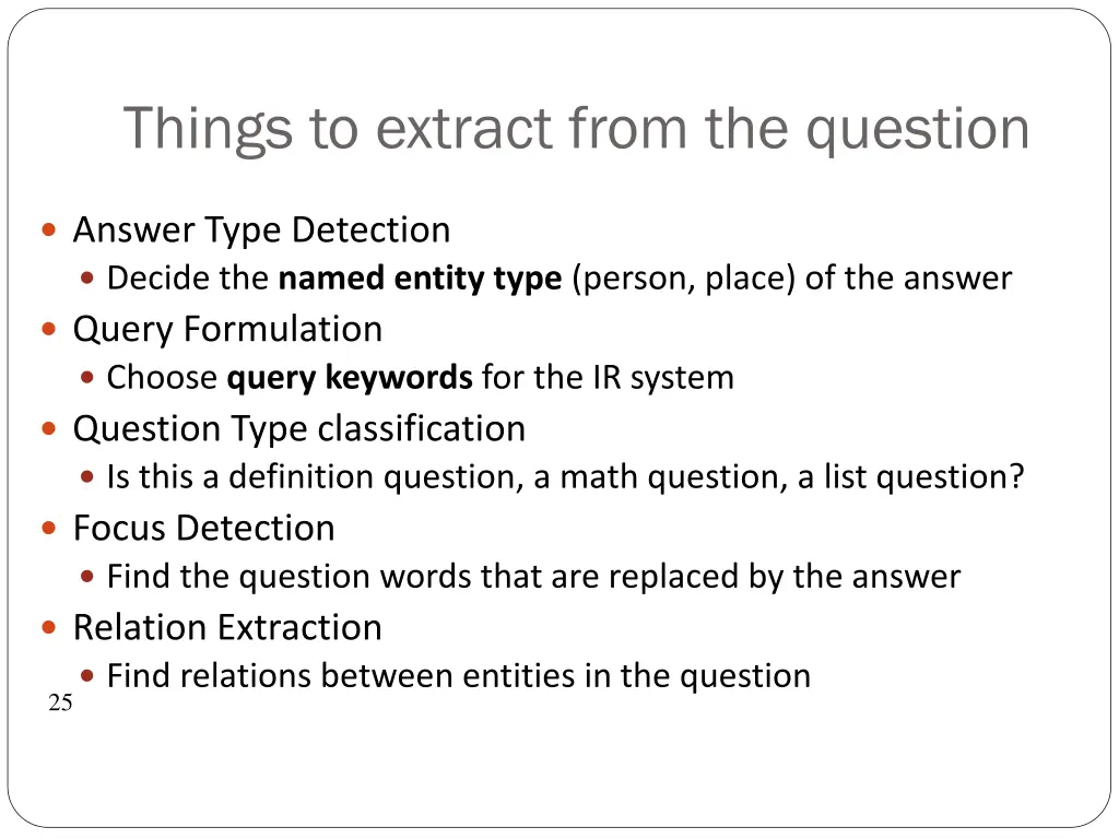 things to extract from the question