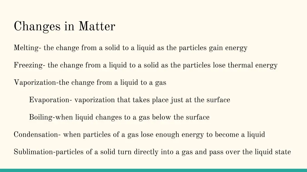 changes in matter