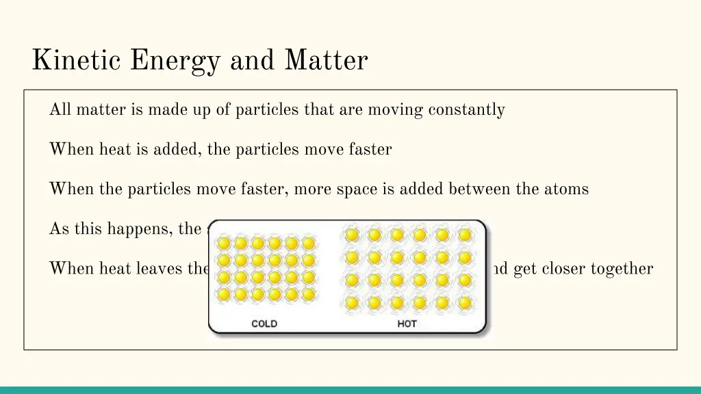 kinetic energy and matter