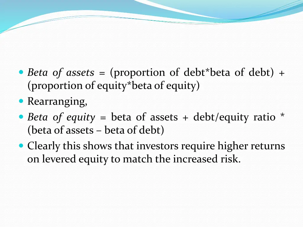 beta of assets proportion of debt beta of debt