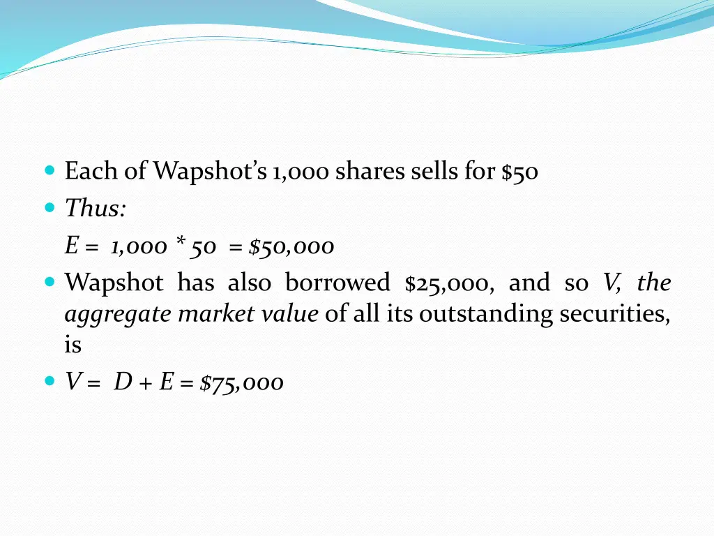 each of wapshot s 1 000 shares sells for 50 thus