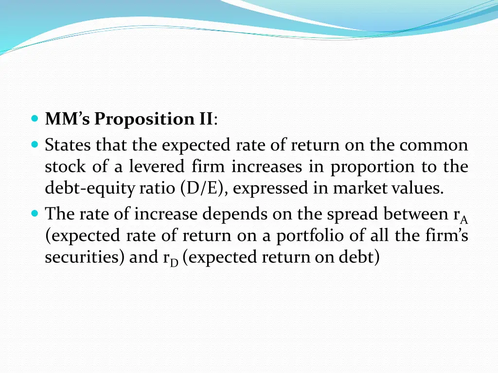 mm s proposition ii states that the expected rate