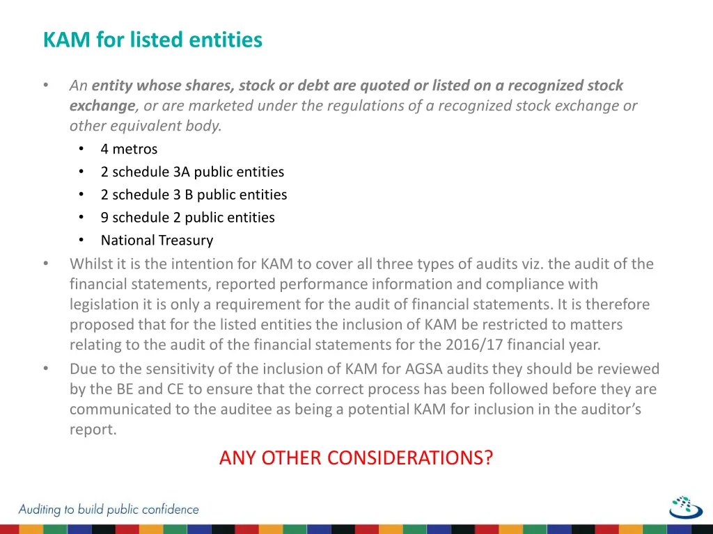 kam for listed entities