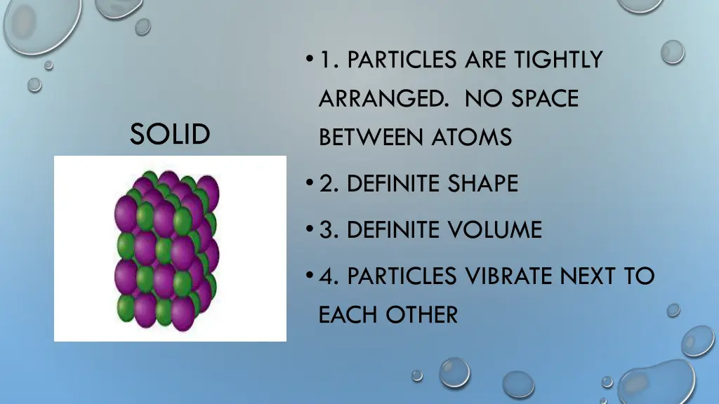 1 particles are tightly arranged no space between