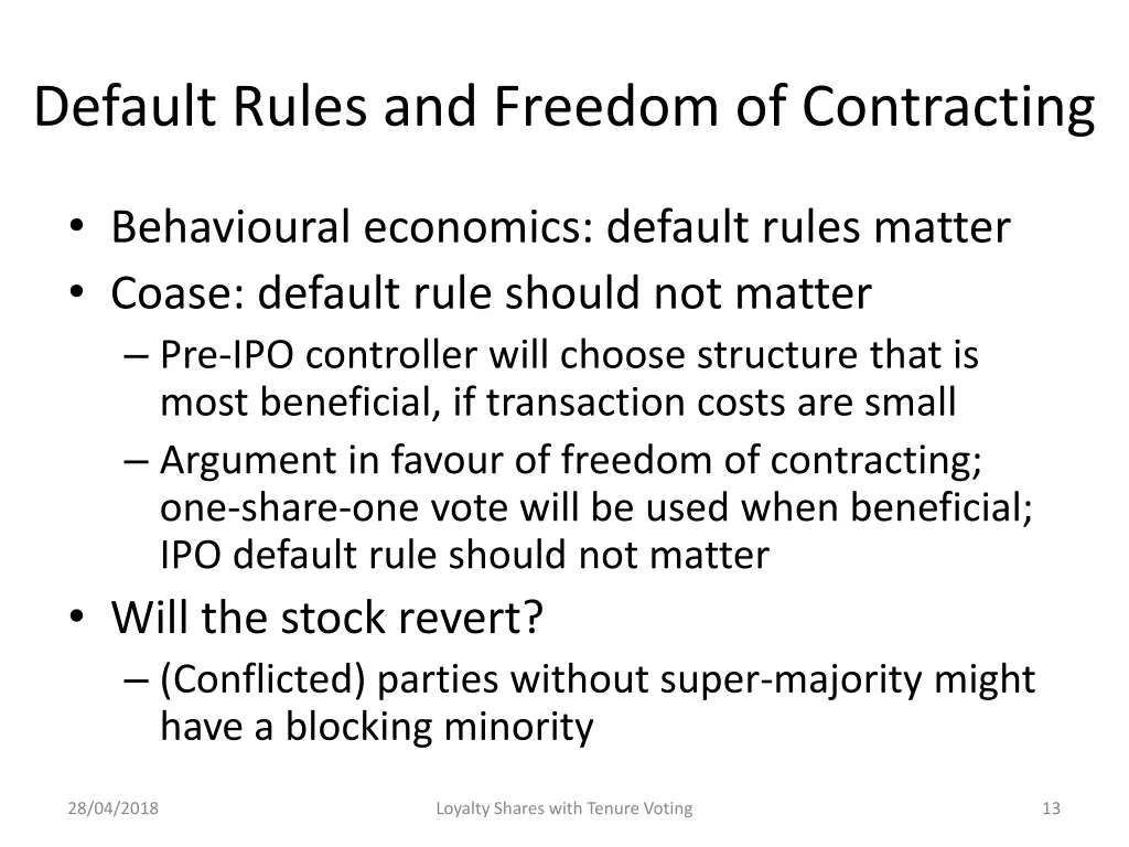 default rules and freedom of contracting